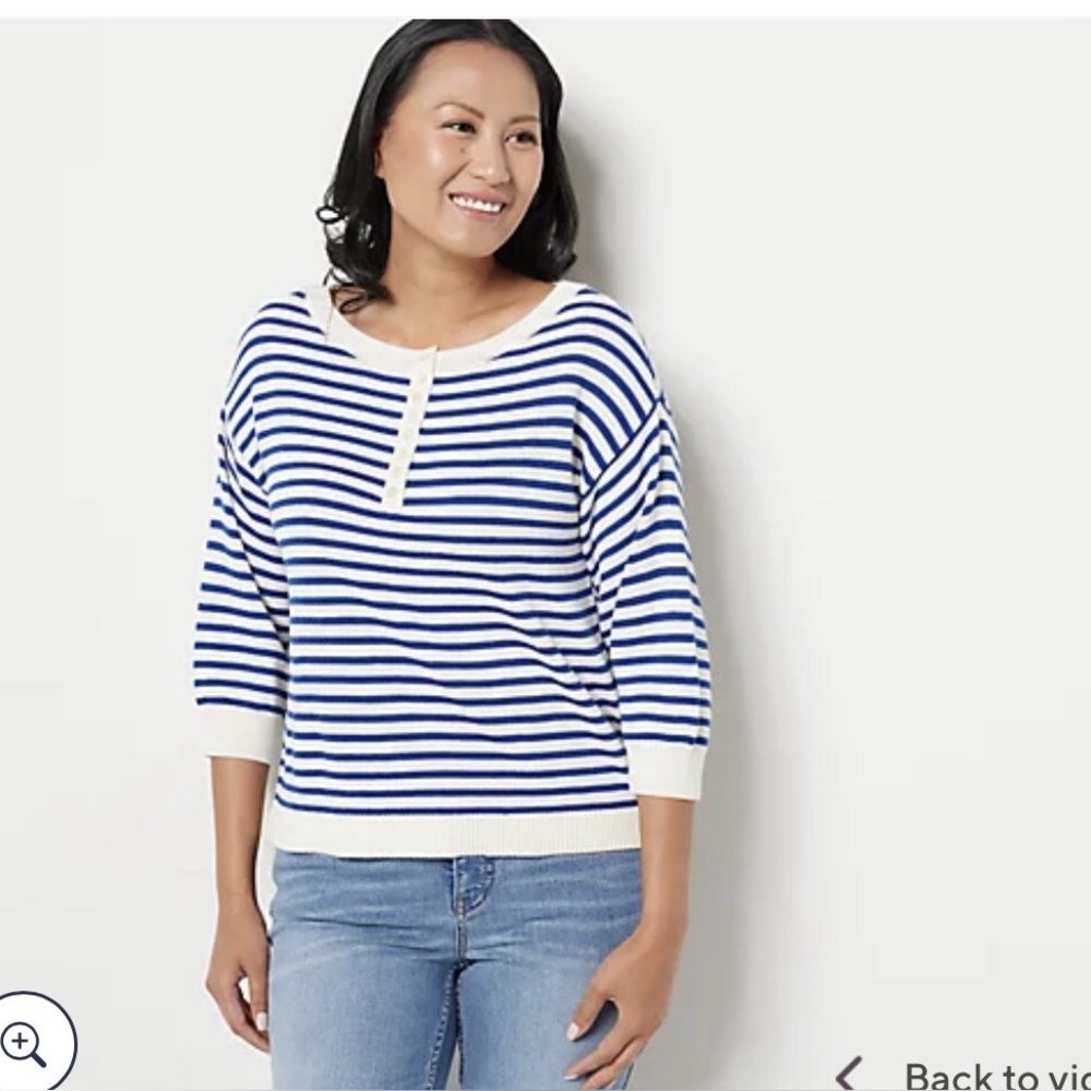 Candace Cameron Bure Navy and White Striped Knit Top